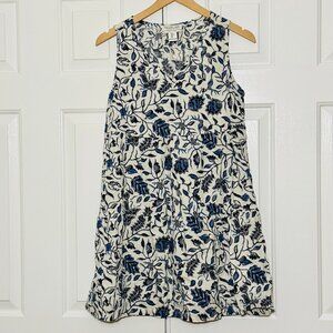 Rachel Zoe 100% Linen Blue & Ivory Floral Tiered Dress – Sleeveless (US Small)